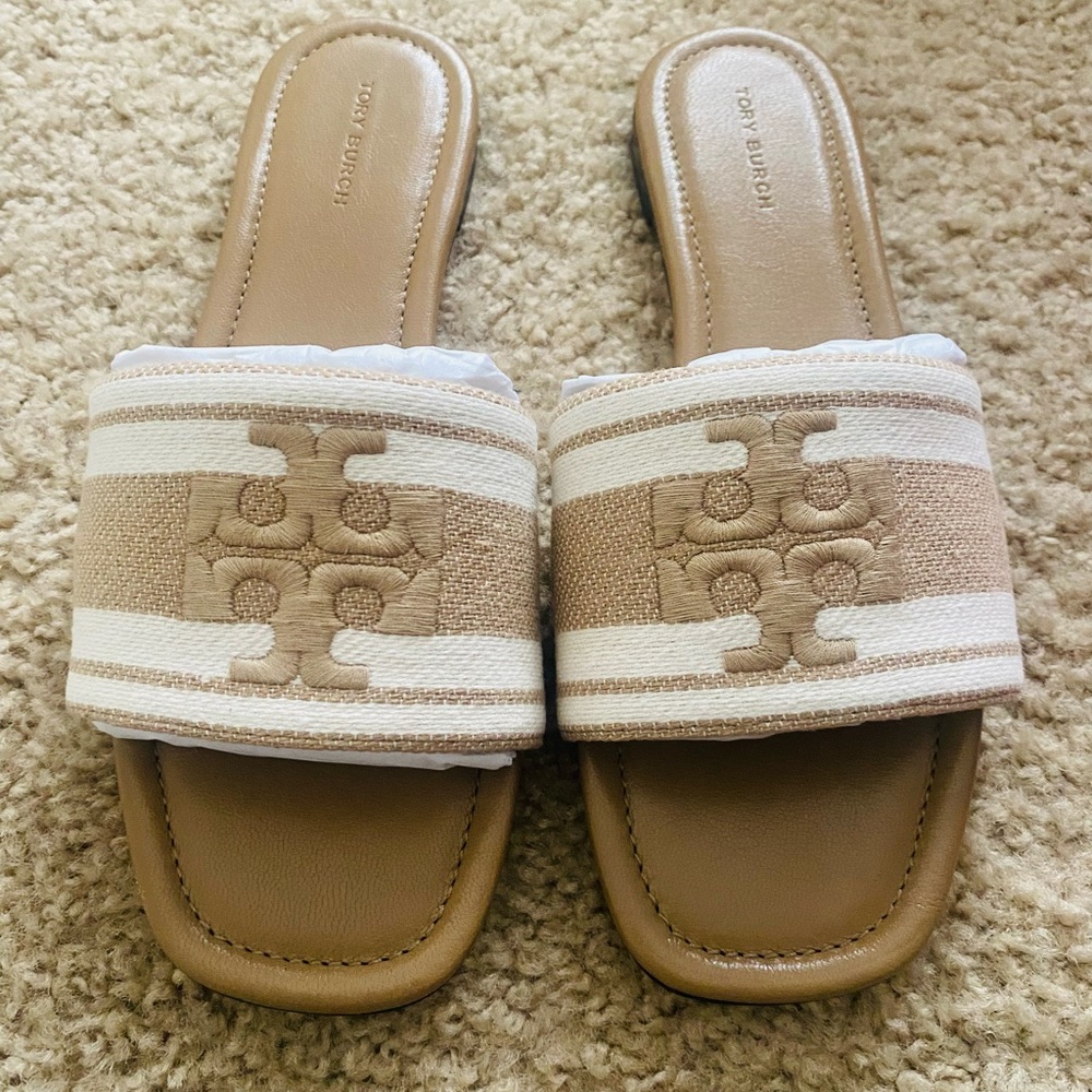 Tory Burch double T Jacquard slide- brand new